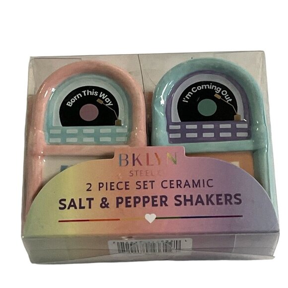 Bklyn‎ Steel Ceramic Salt & Pepper Shakers Jukebox Pink & Blue Retro 50s Style - Picture 2 of 4